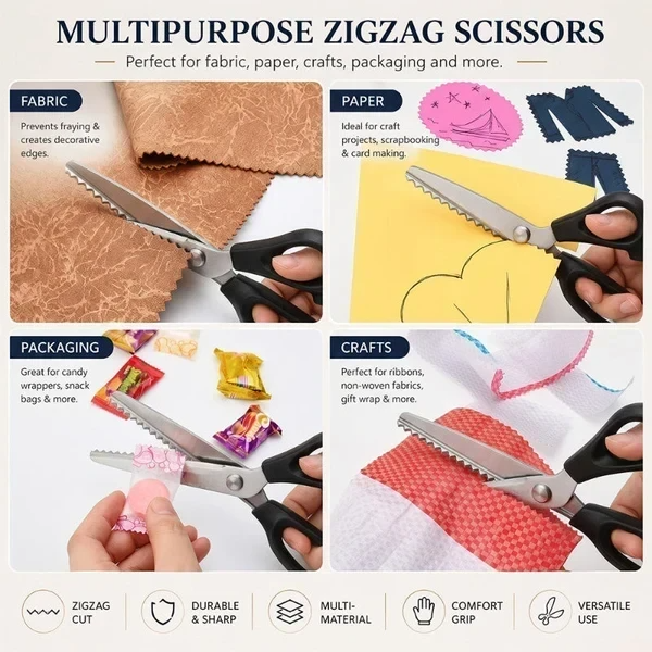 ✂️Saks i rustfritt stål med takkesnitt – 9,1" saks med sikksakk-blad til sying, quilting, klesproduksjon og DIY-håndverk