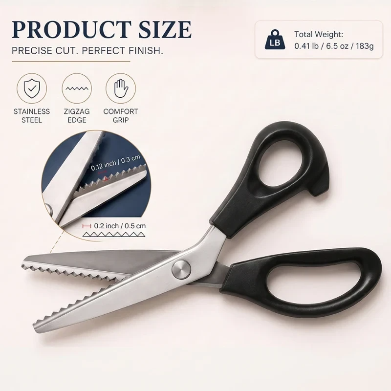 ✂️Saks i rustfritt stål med takkesnitt – 9,1" saks med sikksakk-blad til sying, quilting, klesproduksjon og DIY-håndverk