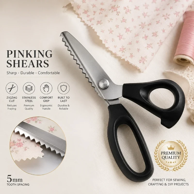 ✂️Saks i rustfritt stål med takkesnitt – 9,1" saks med sikksakk-blad til sying, quilting, klesproduksjon og DIY-håndverk