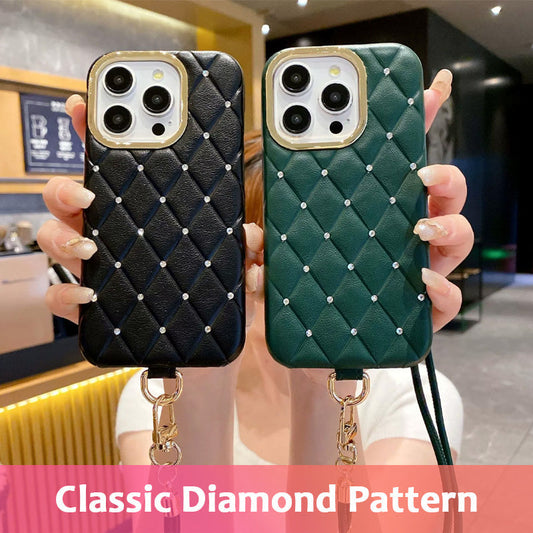 Diamantformet mobiletui med lærrem 💎✨