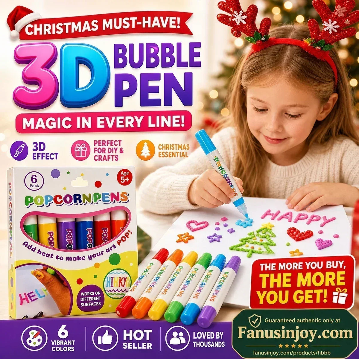 🎁🔮Magic Pen – Tegn i 3D med ett strek!🎄 Lag dine egne «Bubble Popcorn»-tegnepenner & Kjøp 2, få 1 gratis 🔥