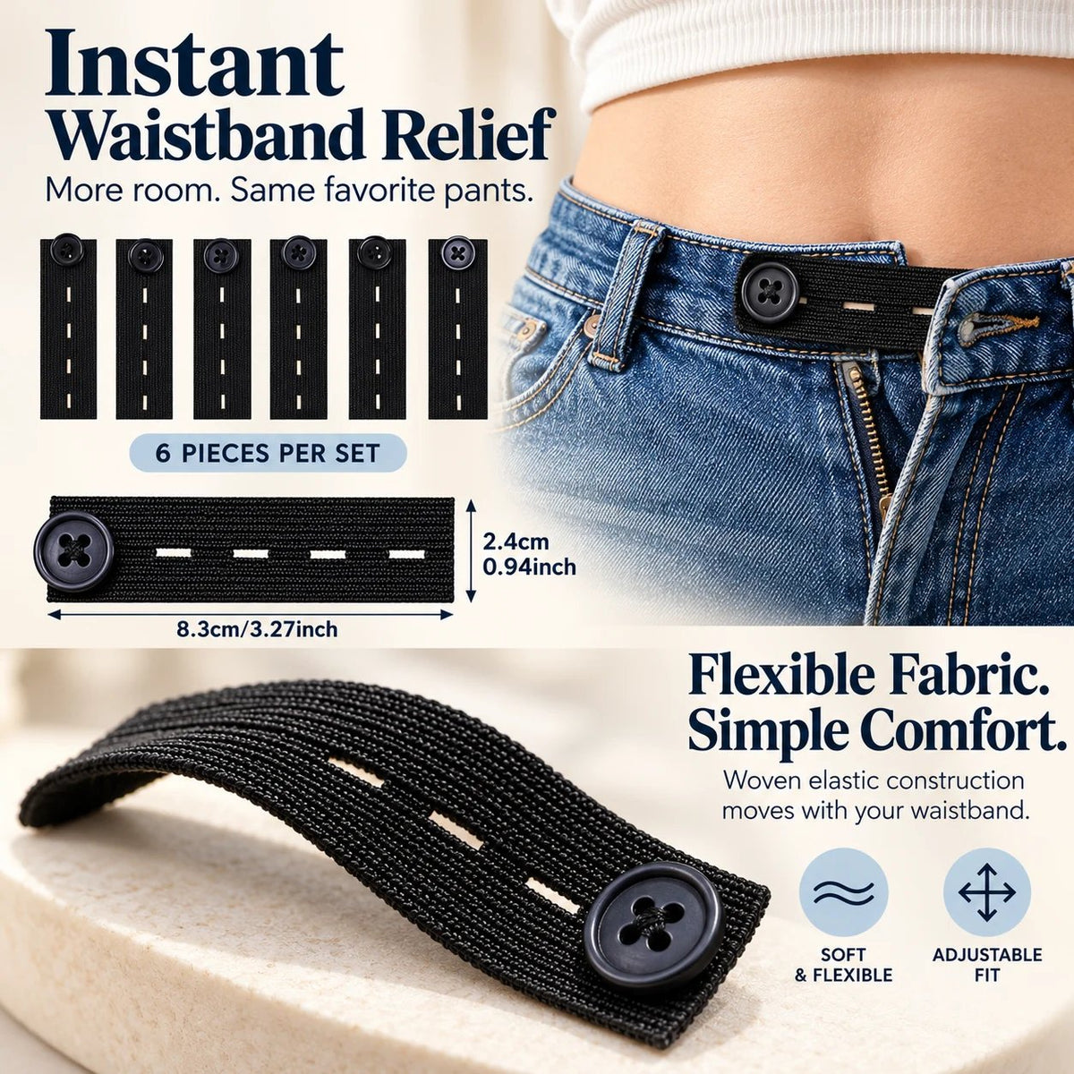 👖 Knapper til forlengelse av elastisk linning – Justerbar komfort, sett med 6 stk.