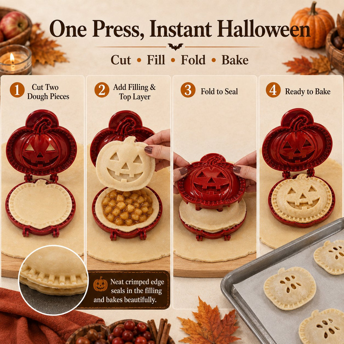 🎃 8-delers sett med mini-former til håndpai til Halloween