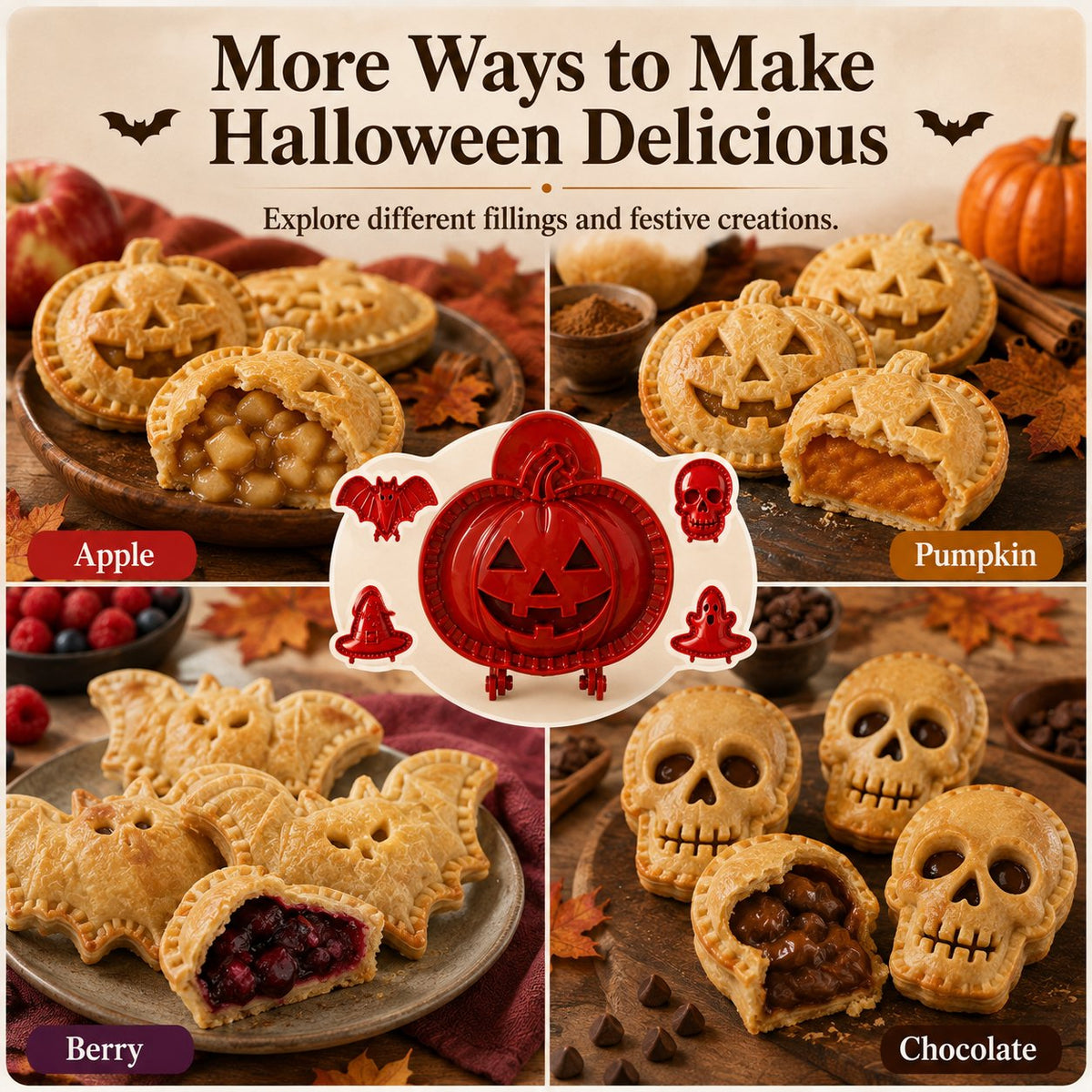 🎃 8-delers sett med mini-former til håndpai til Halloween