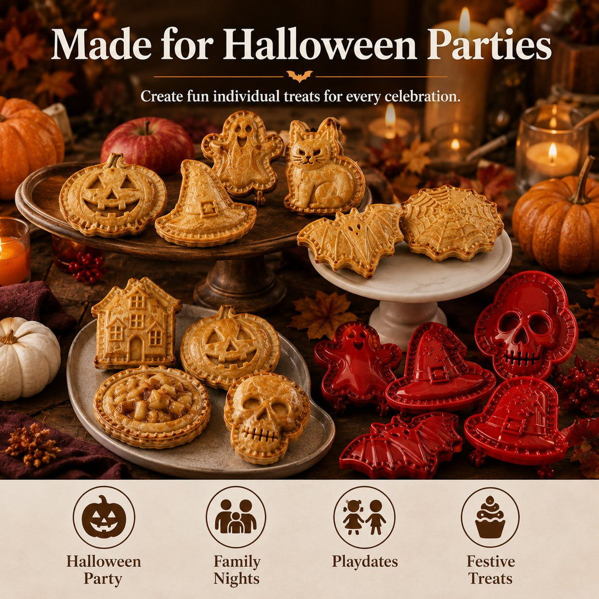 🎃 8-delers sett med mini-former til håndpai til Halloween