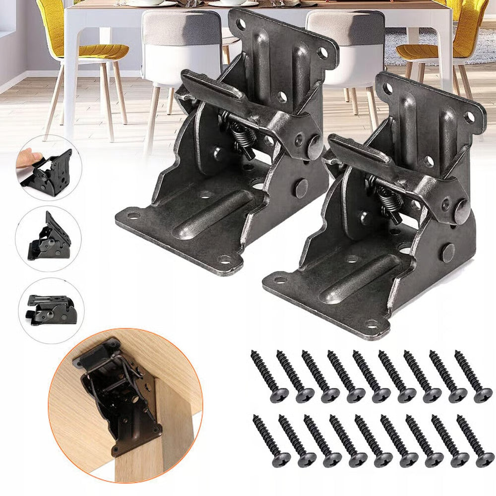 Kraftige foldbare braketter med 90° låsing - plassbesparende stålhengsler
