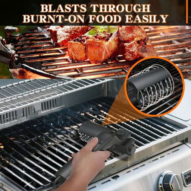 (Gratis frakt)🔥Elektrisk grillbørste, trådløs og oppladbar, rustfritt stålbørste, to rengjøringsbørster, justerbar vinkel