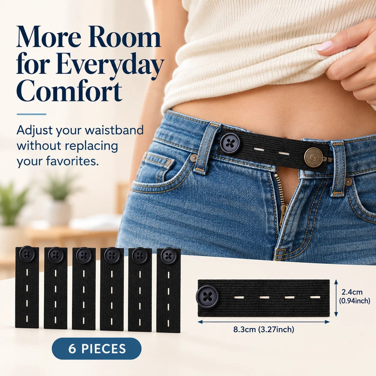 👖 Knapper til forlengelse av elastisk linning – Justerbar komfort, sett med 6 stk.