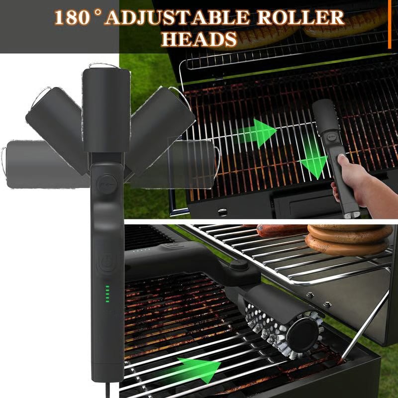 (Gratis frakt)🔥Elektrisk grillbørste, trådløs og oppladbar, rustfritt stålbørste, to rengjøringsbørster, justerbar vinkel