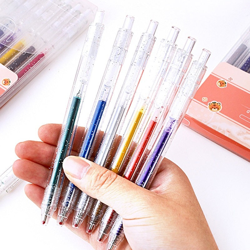 🌈Sett med uttrekkbare glittergelpenner til dagbokskriving og tegning