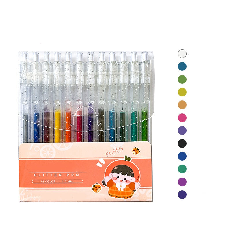 🌈Sett med uttrekkbare glittergelpenner til dagbokskriving og tegning