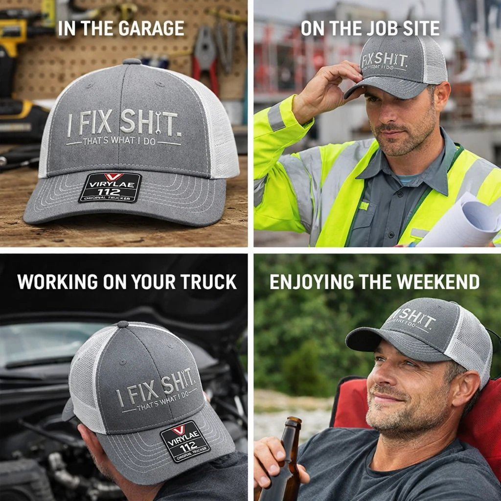 🔥SISTE DAG 49 % RABATT-🛠️ «I Fix Shit»-trucker-cap – Morsom mekaniker- og reparatørcap