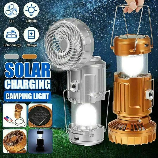6 i 1 bærbar LED-campinglykt med solenergi