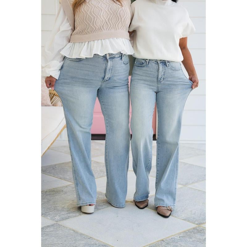 🏆 SISTE DAGS SALG 49 % RABATT💥 Vintage Wash Plus-Size Jeans – Elastiske, rette ben og rumpeløftende passform
