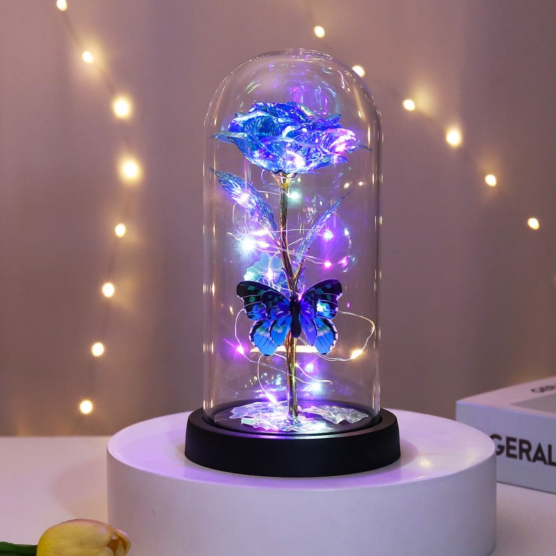 🔥 Kun Valentinsdag - 🌹 Eternal Butterfly Rose Glassdekket skjerm med LED-belysning