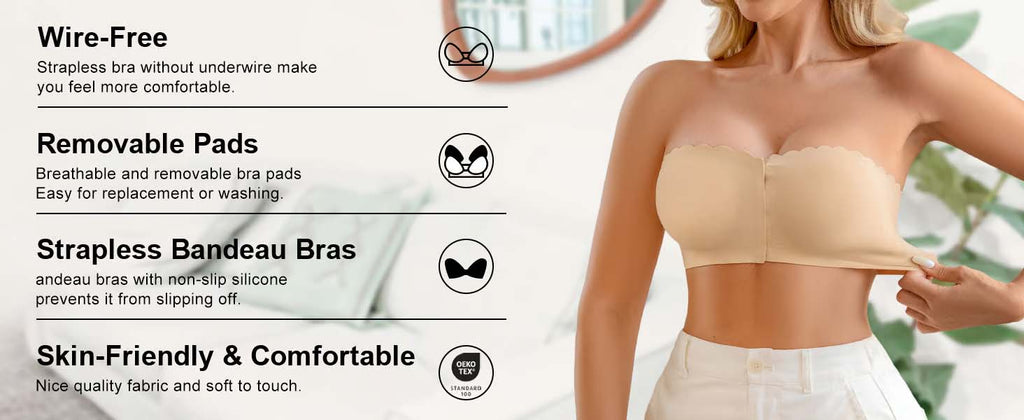 🔥Last day ❤️Naadloze stroppeløs bandeau-bh med lukking foran