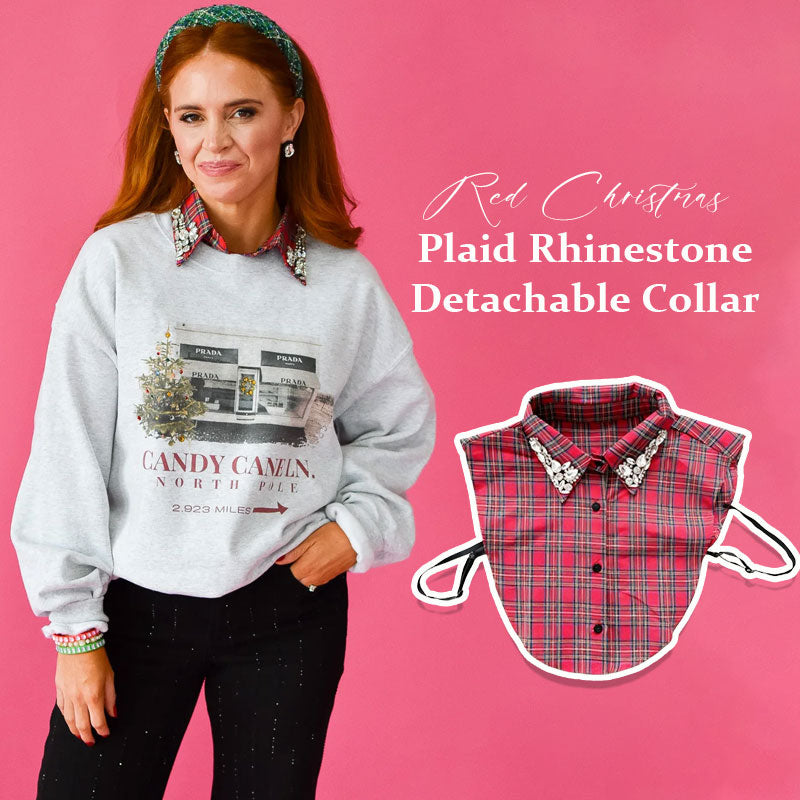 🎄 ✨Rød julerute med strass og avtakbar krage