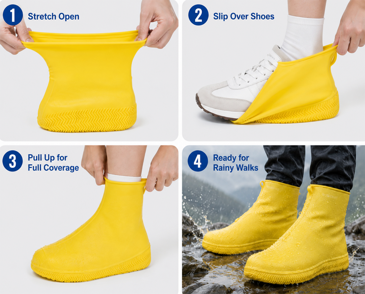 👟💧 Slitesterke regnskoovertrekk — vanntette, sklisikre og sammenleggbare for friluftseventyr