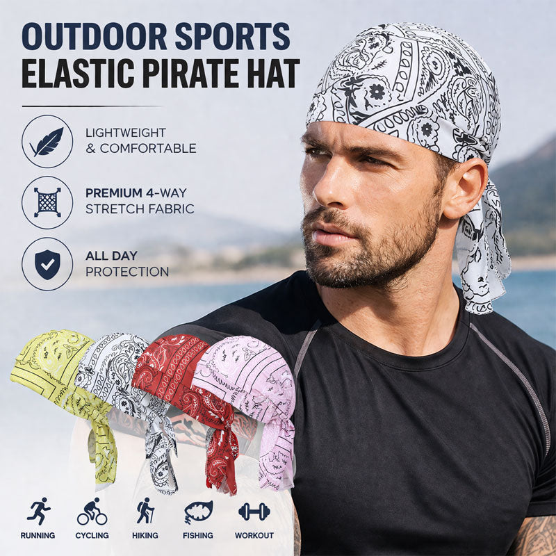TILBUD: 1+1 GRATIS! 🎁 Ta kontroll over veien, glem svetten. 🚴‍♂️💨 Pirathatt med elastisk strikk for friluftsliv