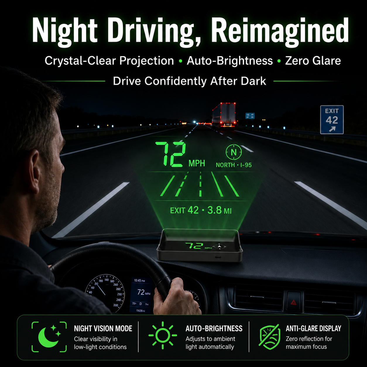 Head-Up Display (HUD) – GPS för bilen med digital hastighetsmätare