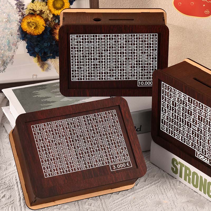 Elegant sparebøsse i tre med sparemål ✨ Motiverende sparebøsse for store og små 💰