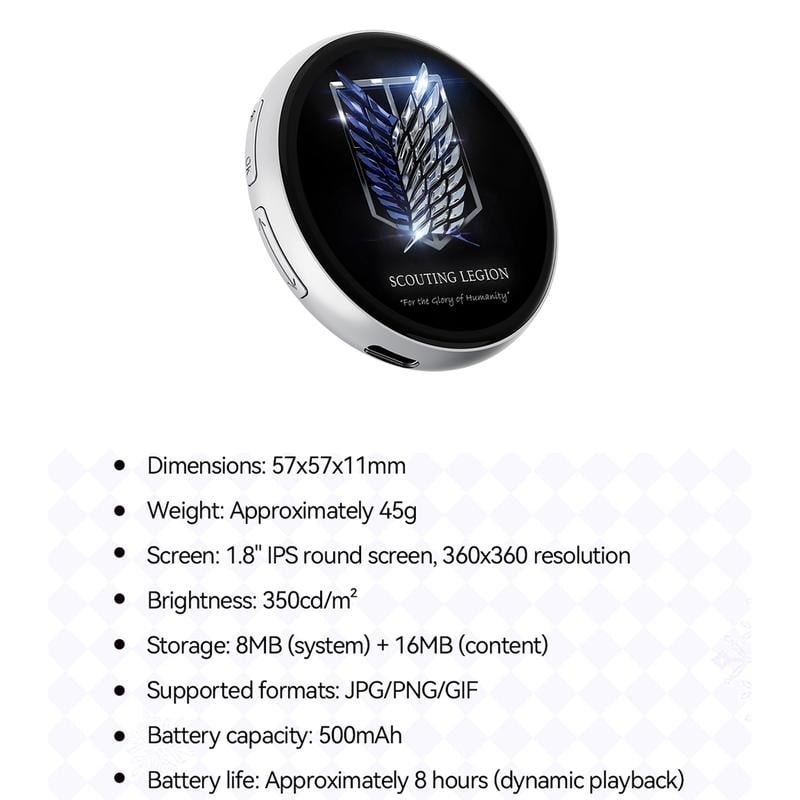 📱 Pixel Touch digital badgeskjerm – 📸 500 mAh lettvektsbilde for foto/video/GIF-er
