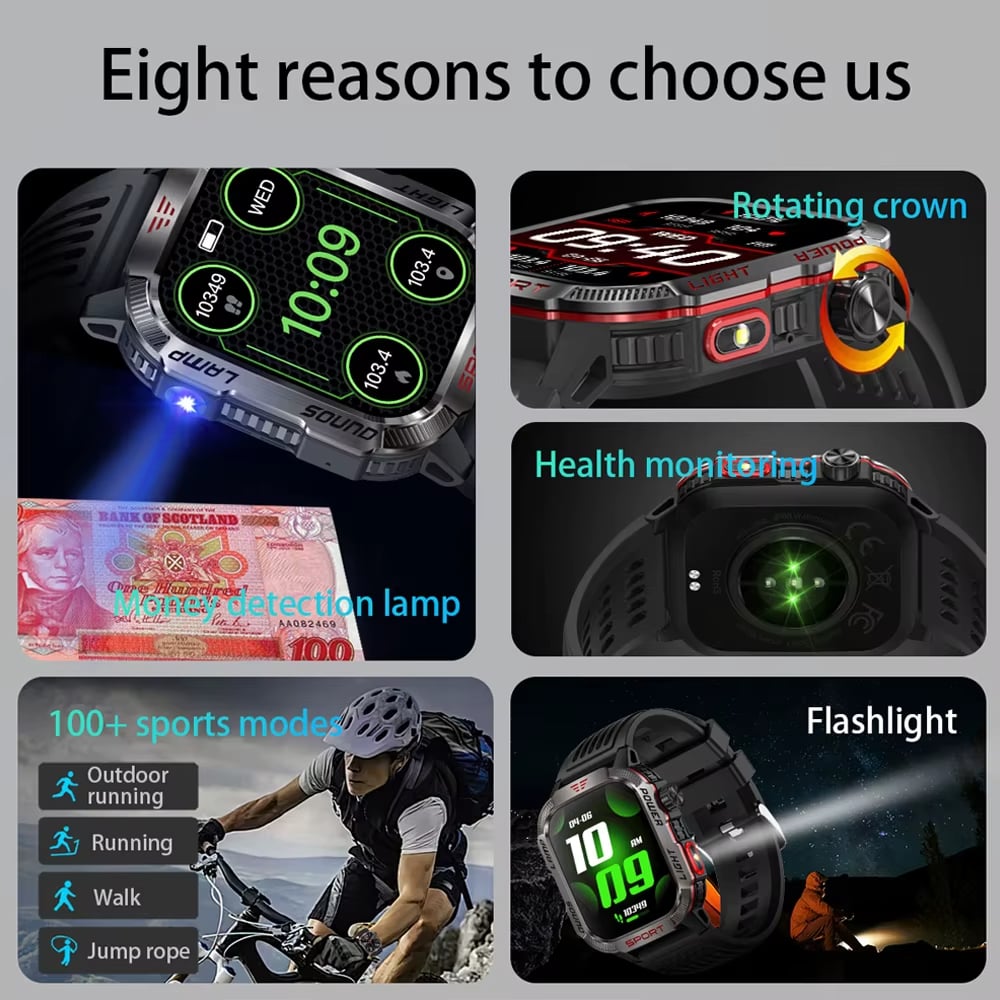 （Gratis frakt）🔥 Siste dag 70 % RABATT – Militær utendørssports-smartklokke for menn for Android og iOS