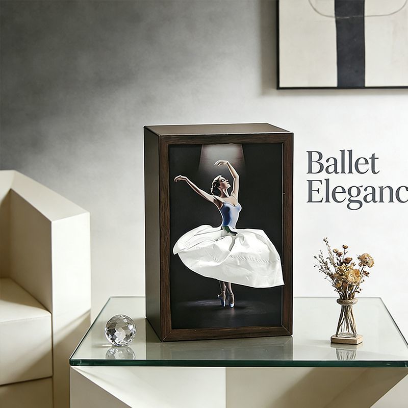 50 % rabatt – Papirskål i massivt valnøttre med ballettjente-motiv / Serviettholder i naturlig tre