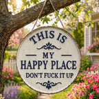 ✨Happy Place – Vintage metallskilt med slagkraftig budskap