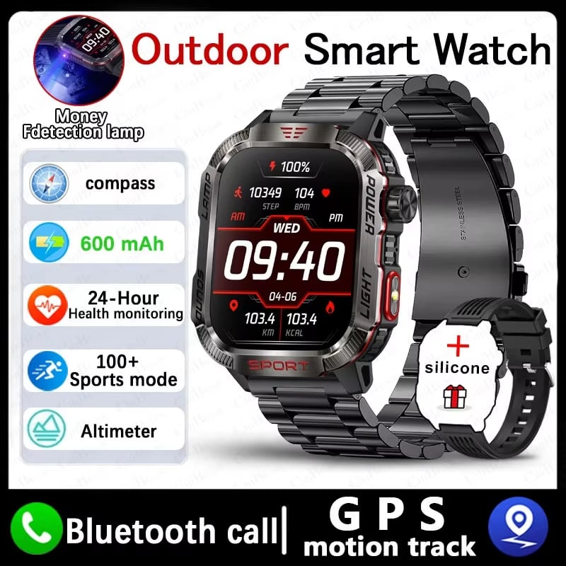（Gratis frakt）🔥 Siste dag 70 % RABATT – Militær utendørssports-smartklokke for menn for Android og iOS