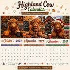 2027 Morsom veggkalender med høylandskyr, A4-format