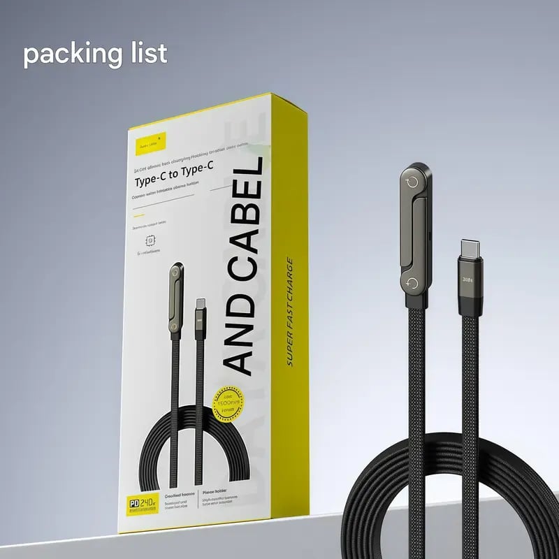 ⚡2-i-1 usynlig ladekabel – 240W hurtigladeledning med innebygd telefonstativ