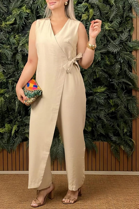 {Gratis Frakt}Uformell jumpsuit med V-hals og korsstropper for kvinner