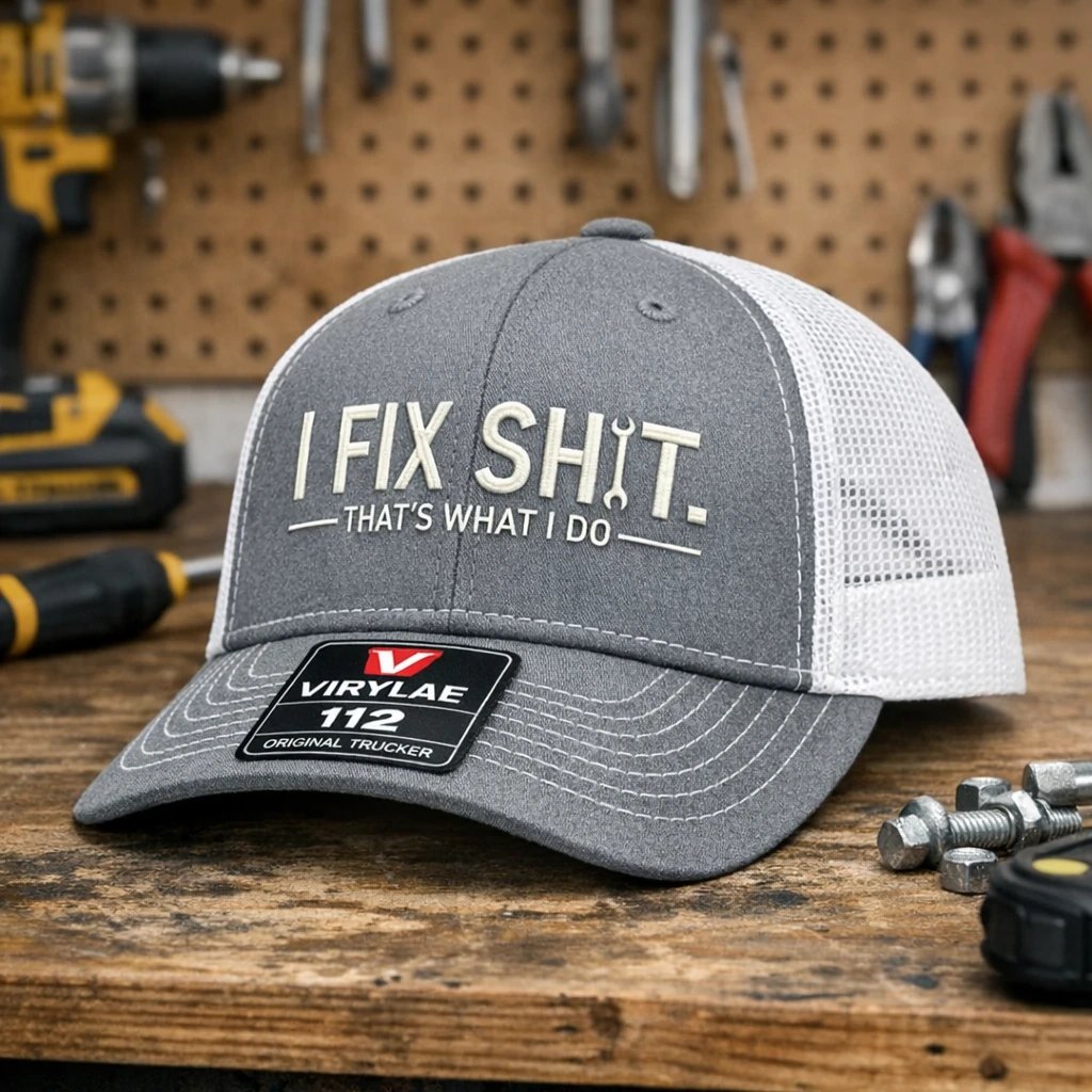 🔥SISTE DAG 49 % RABATT-🛠️ «I Fix Shit»-trucker-cap – Morsom mekaniker- og reparatørcap