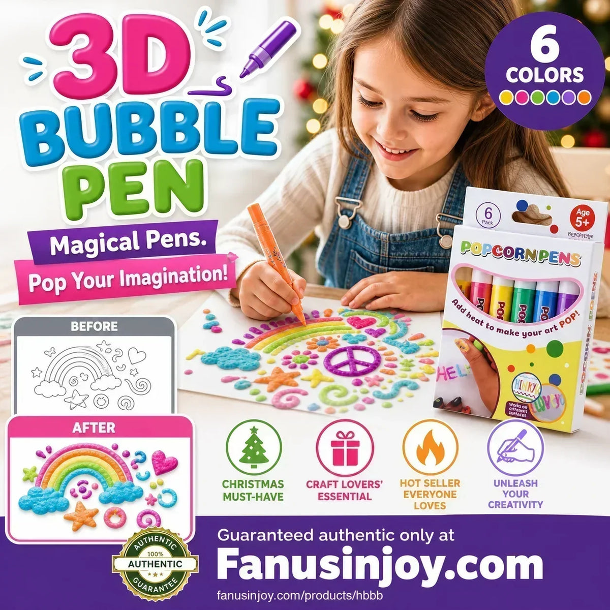 🎁🔮Magic Pen – Tegn i 3D med ett strek!🎄 Lag dine egne «Bubble Popcorn»-tegnepenner & Kjøp 2, få 1 gratis 🔥