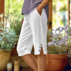 📢50 % rabatt i en begrenset periode👖Casual capribukser i ensfarget stoff med lommer for damer