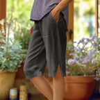 📢50 % rabatt i en begrenset periode👖Casual capribukser i ensfarget stoff med lommer for damer