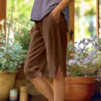 📢50 % rabatt i en begrenset periode👖Casual capribukser i ensfarget stoff med lommer for damer