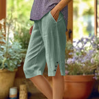 📢50 % rabatt i en begrenset periode👖Casual capribukser i ensfarget stoff med lommer for damer