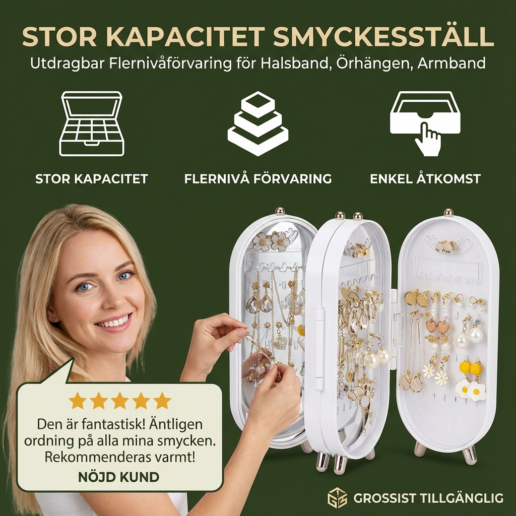 Elegant smykkeskrin med speil