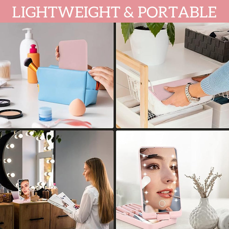 Roterbart LED-sminkeboks sammenleggbart speil