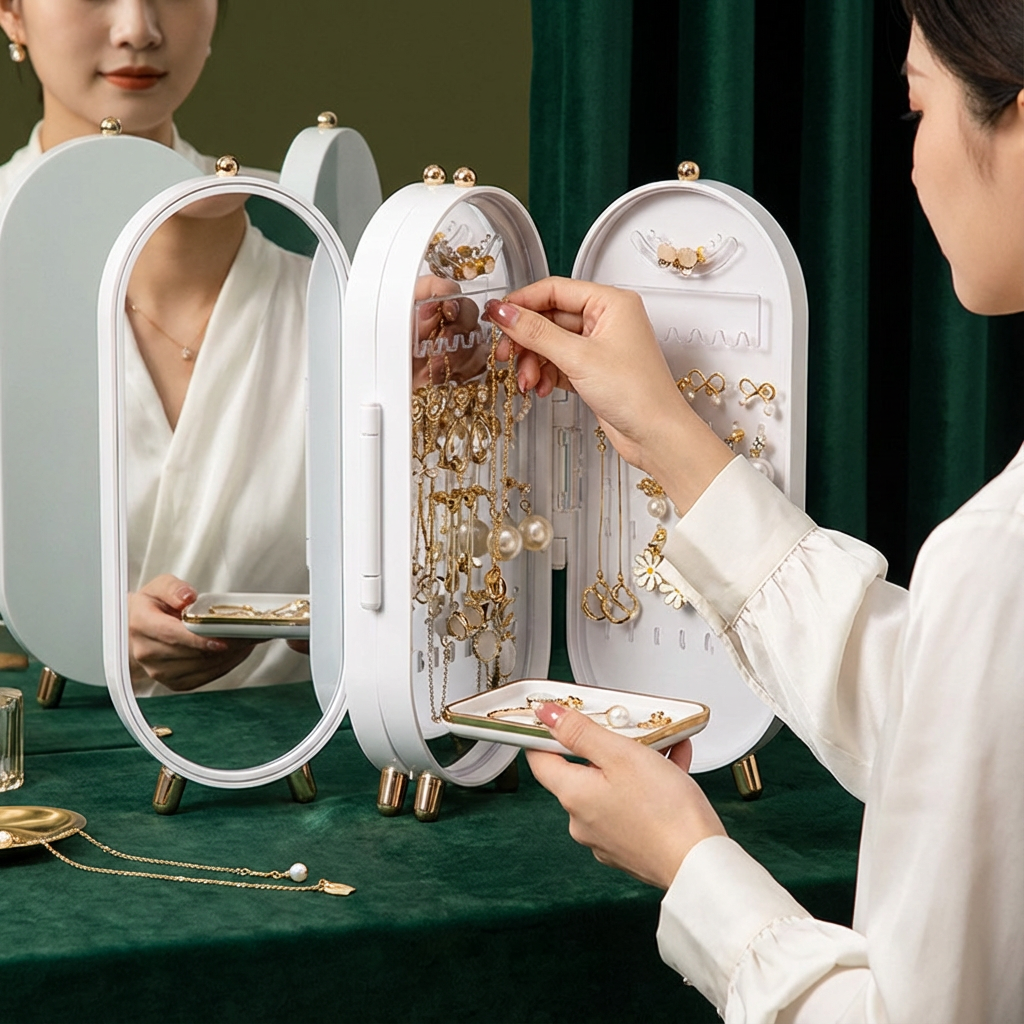 Elegant smykkeskrin med speil