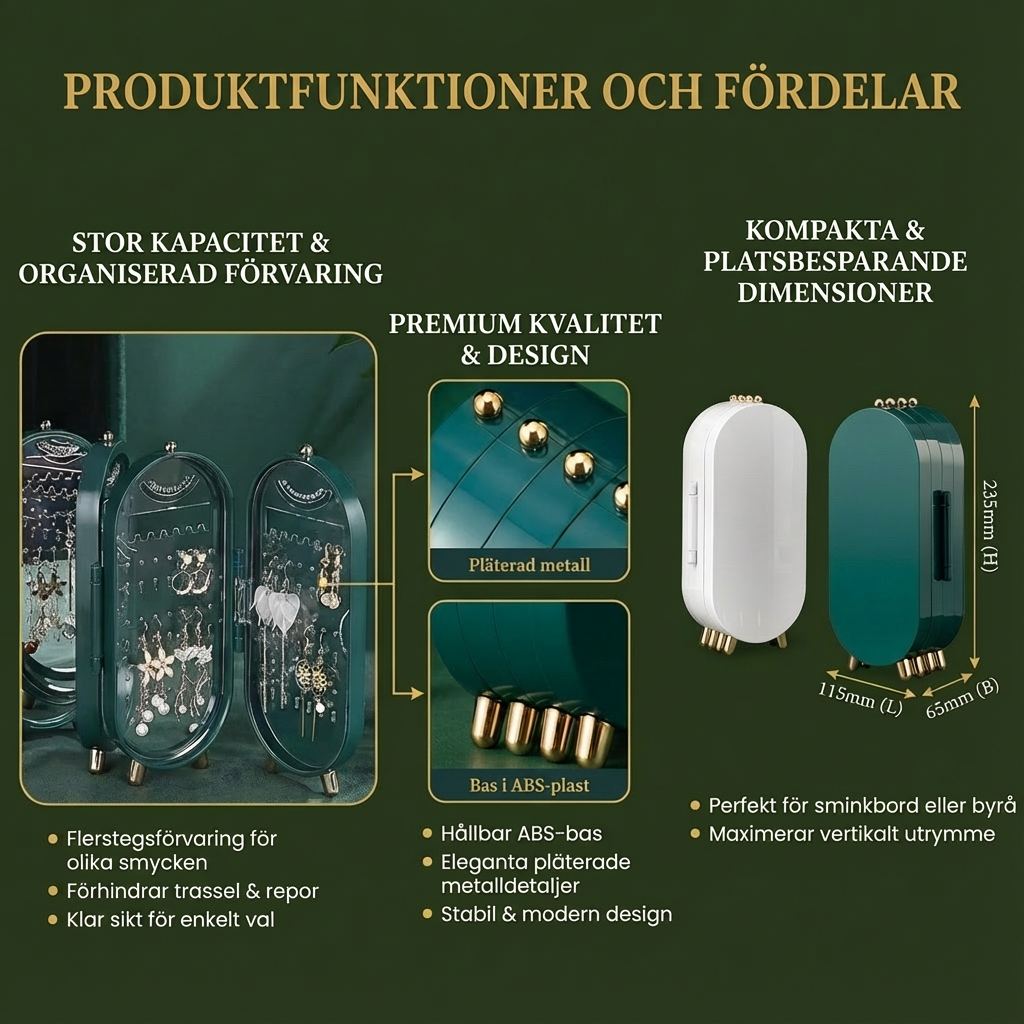 Elegant smykkeskrin med speil