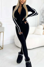 {Gratis Frakt}Slim Fit Side Web Jumpsuit Med Halv Glidelås For Kvinner