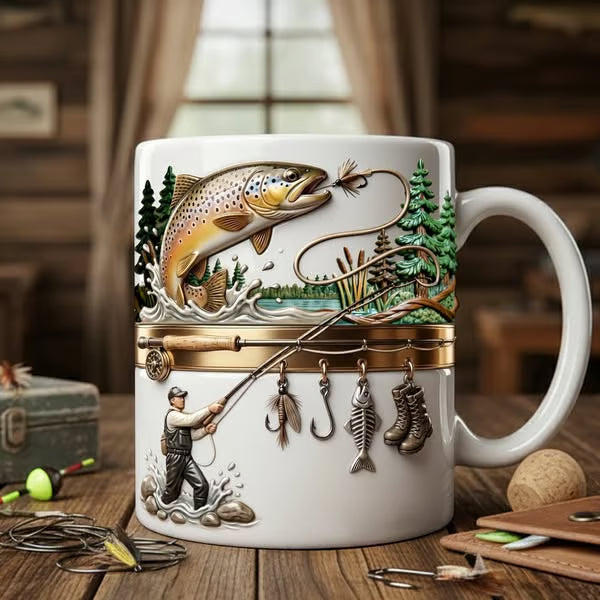 Keramisk kaffekopp med fisketema