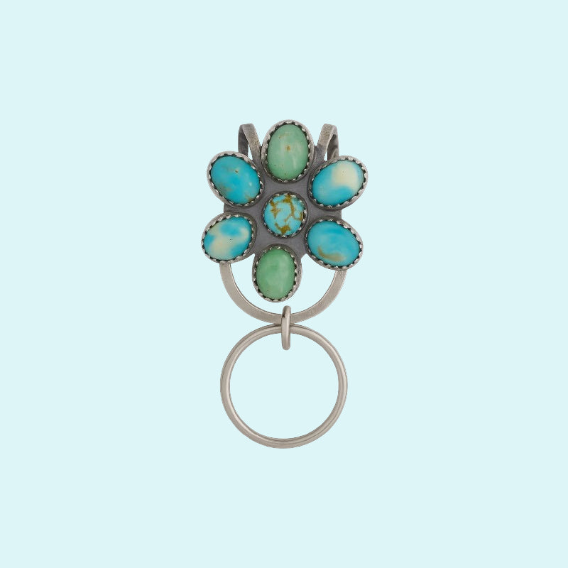 🌼 Nøkkelring med turkis blomsterklips