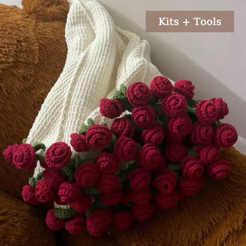 Teppe med rosebukett (ferdig produkt og materialpakke tilgjengelig)