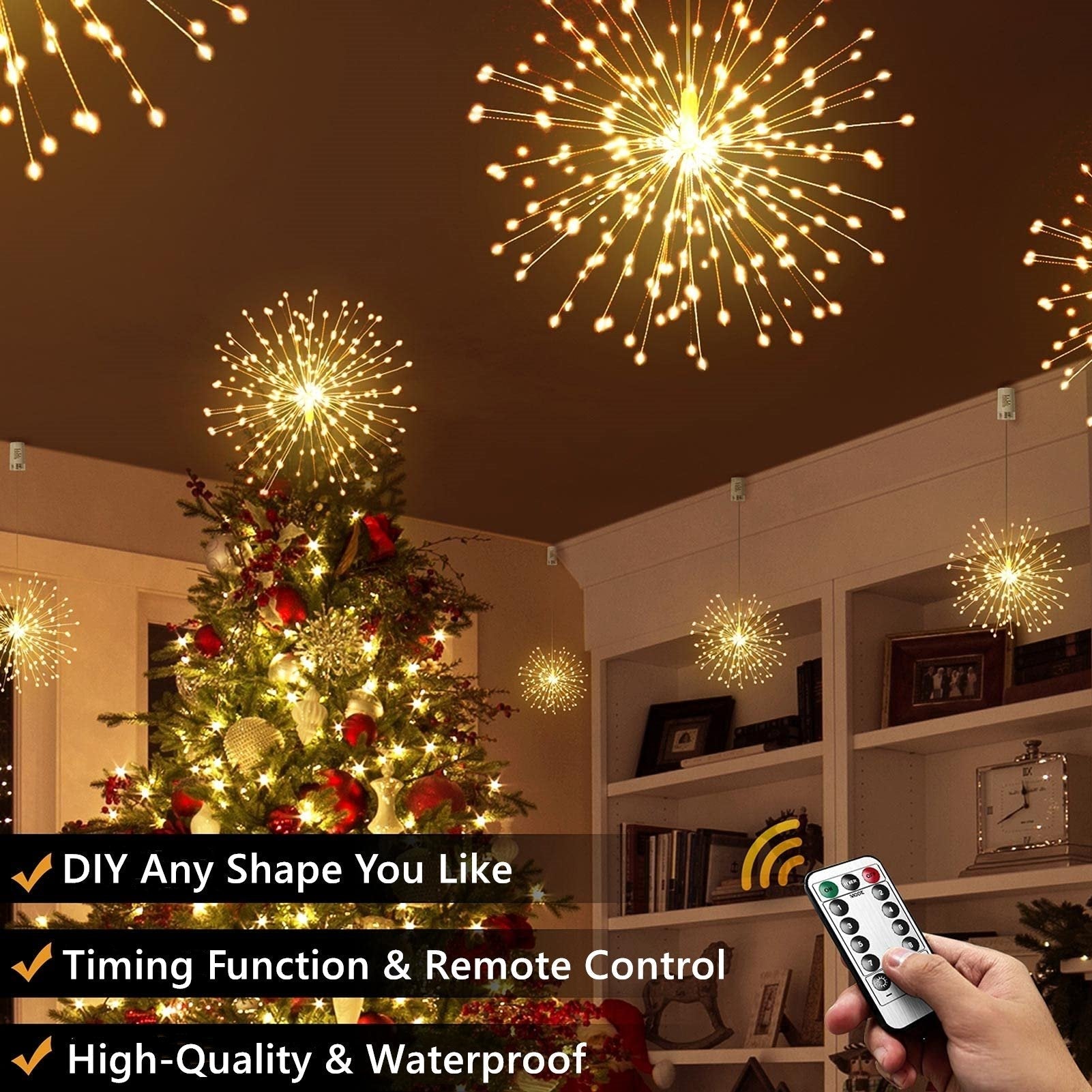 🎄Hengende Starburst Solar Fairy Lights til jul