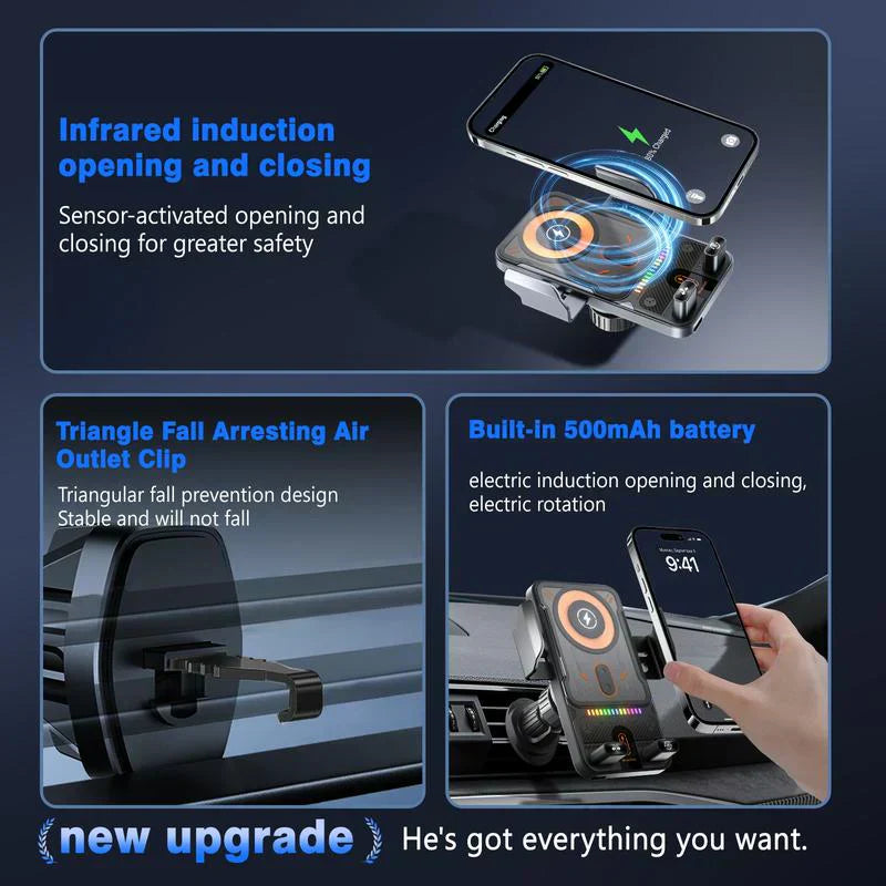 🔥HOT SALE 50% OFF🎁⚡Over 50.000 solgte! 📱Smart 2-i-1 roterende mobiltelefonholder og trådløs lader i bilen⚡