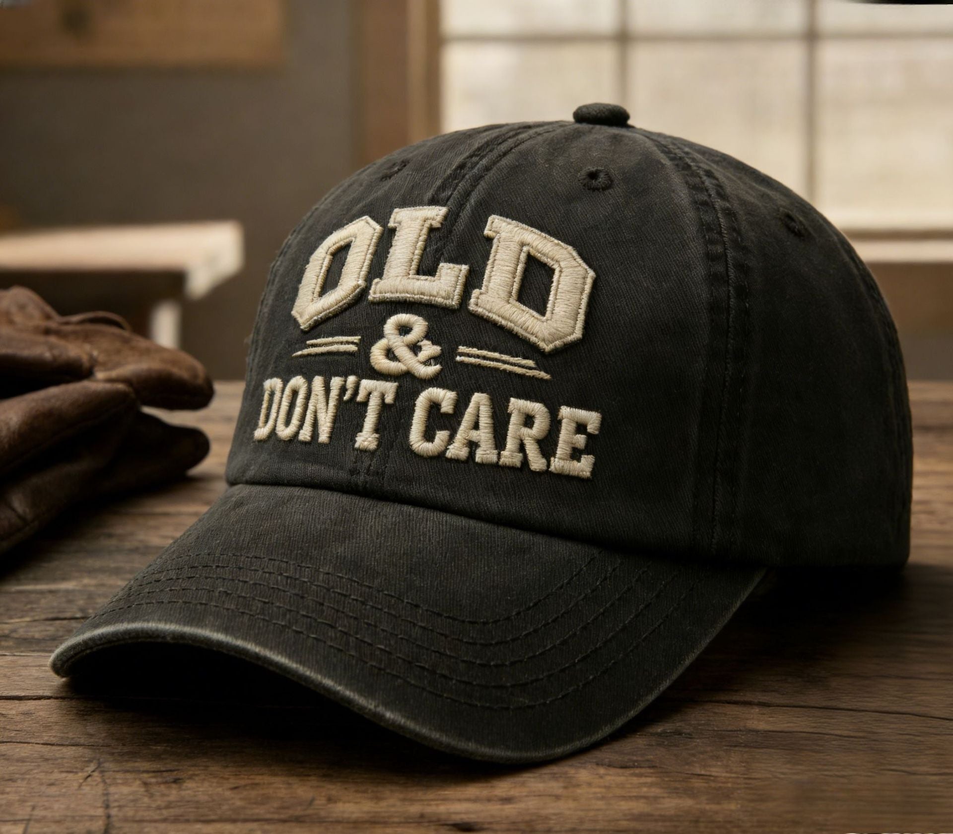 Retro baseballcaps «Gammel og bryr meg ikke» - Brodert caps i vintage-stil 🧢